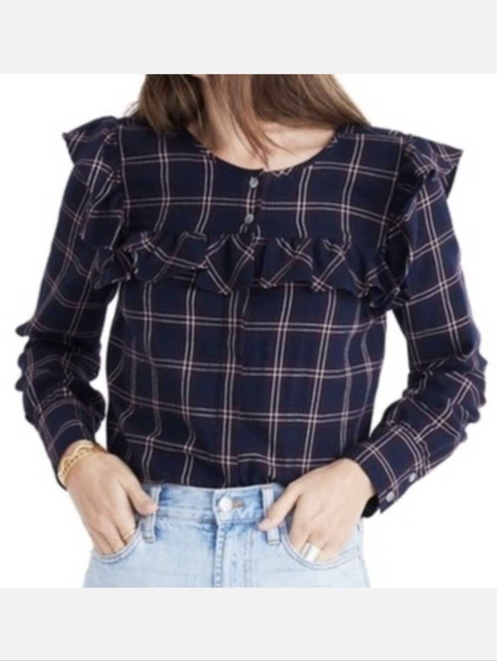Madewell Flannel long sleeve top sz M
